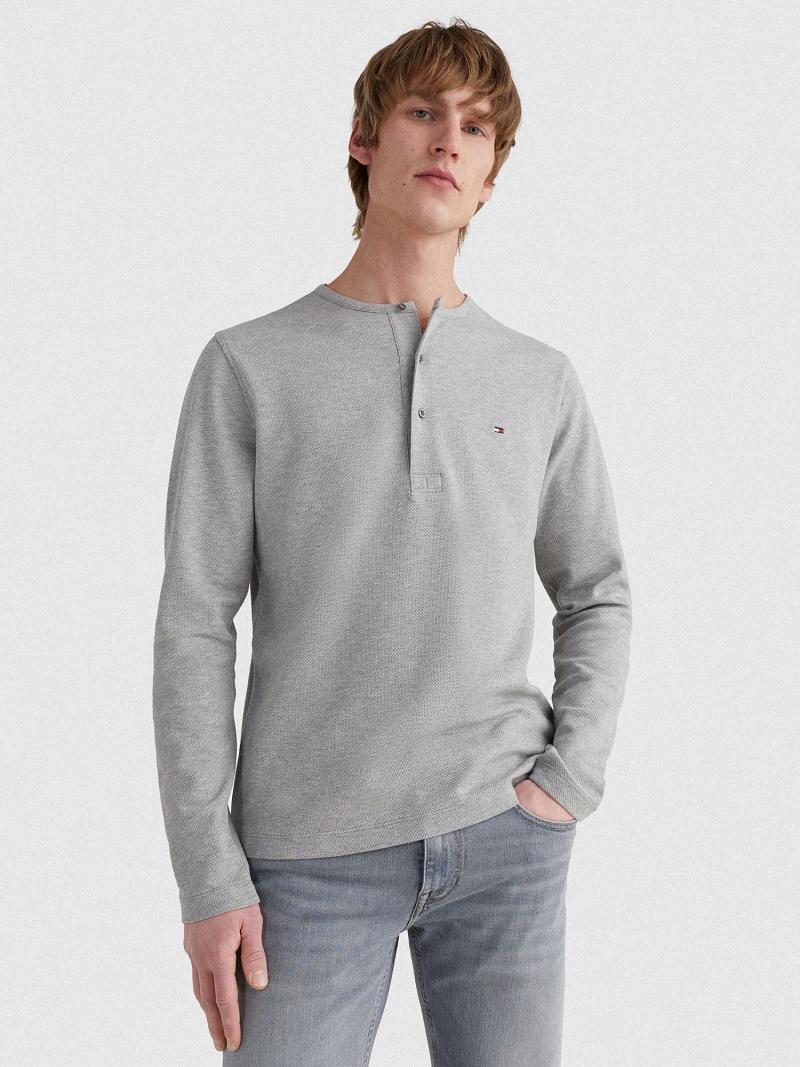 Férfi Tommy Hilfiger Solid henley Póló Szürke | HU 855HAP